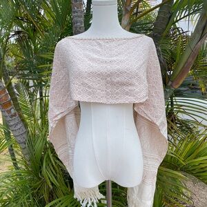 Hand Made Cream/Pink Patterned Shawl Wrap